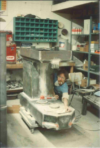 Old picture of young Dave Hinton sanding mixer